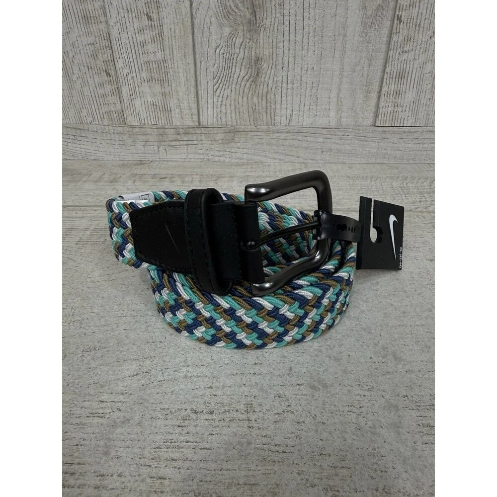 Nike G-flex Braided 1 3/8” Stretch Woven Golf Belt Navy Gray Teal Mens XL 42-44